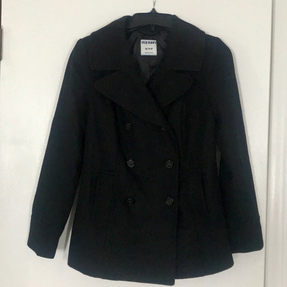 Black double breasted pea coat